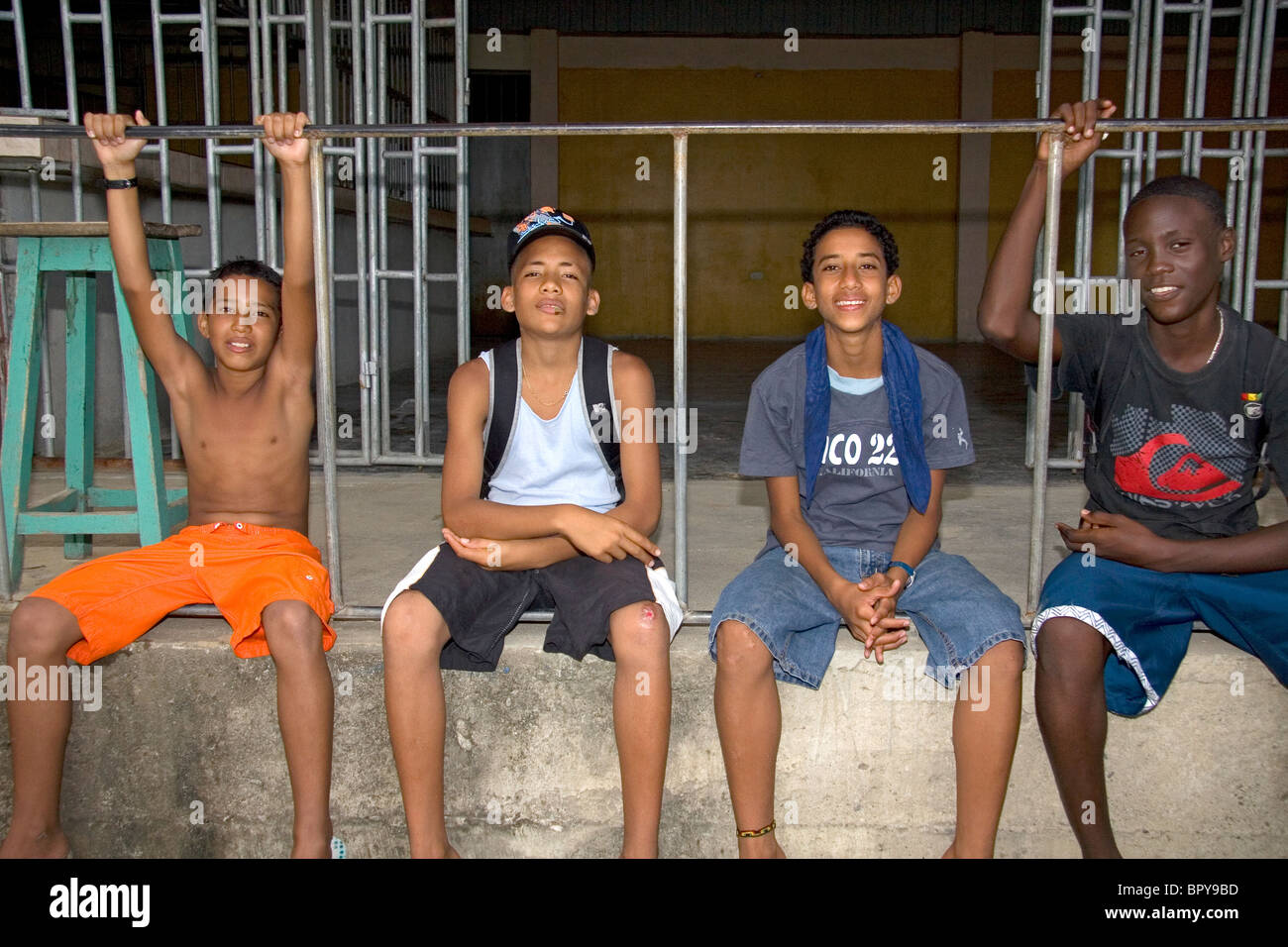 Costa Rican teenagers at Puerto Limon, Costa Rica. Stock Photo