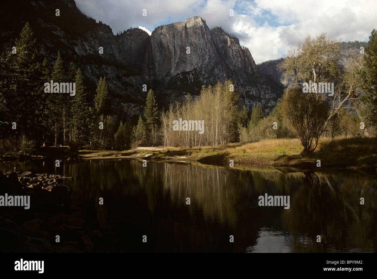 A wide landscape scene of Yosemite Valley in Yosemite National Park, California. Stock Photo
