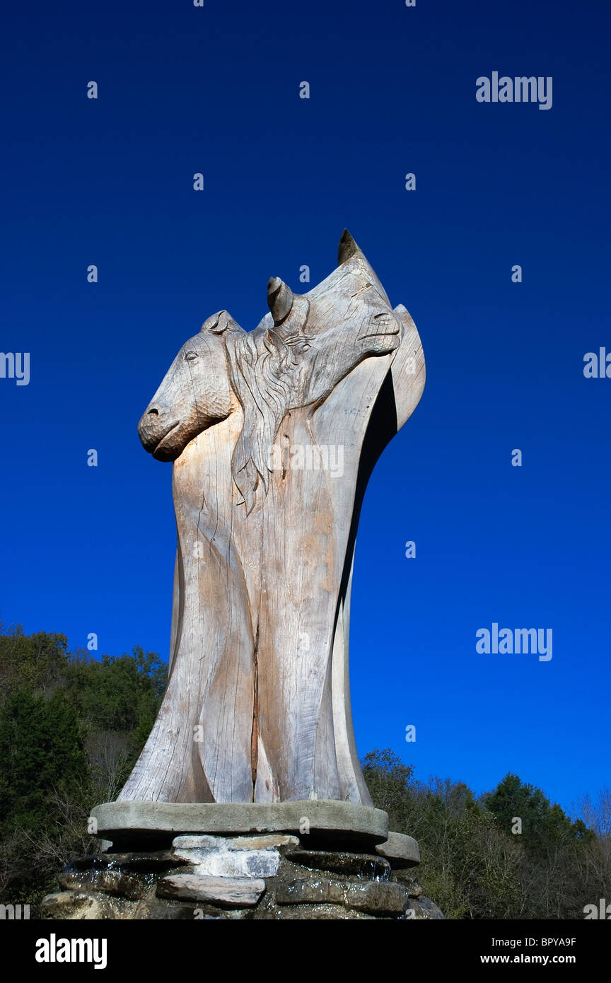 wood horse sculpture at the Cannon Carriage Driving Center Woodbury