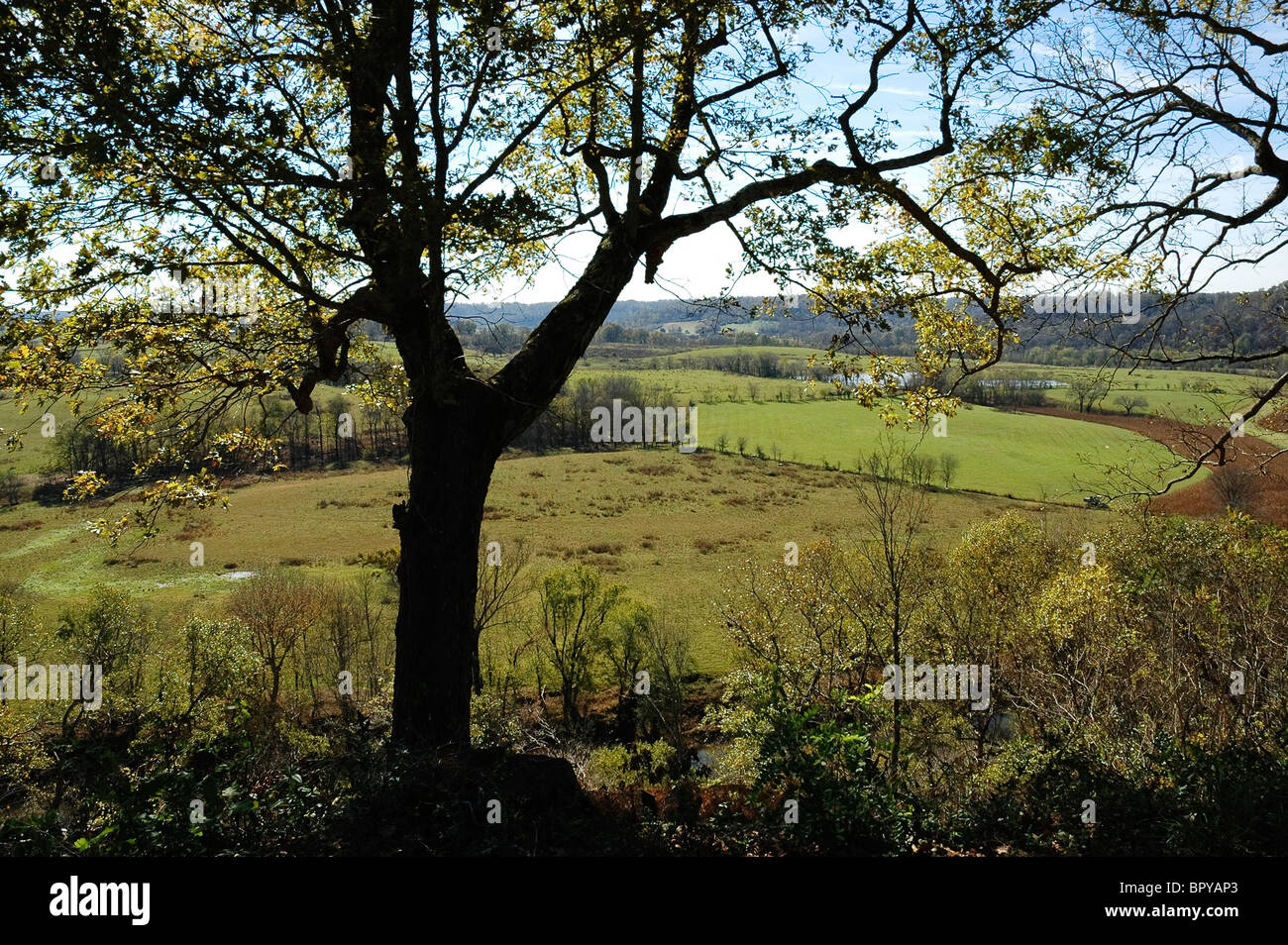 Overlooking a farm from ridge along the Natchez Trace Parkway Tennessee ...