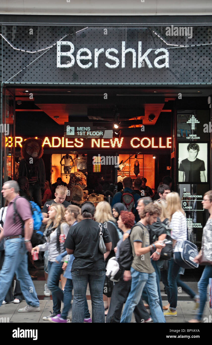 Street view of the Bershka store on Oxford Street, London, UK. Stock Photo