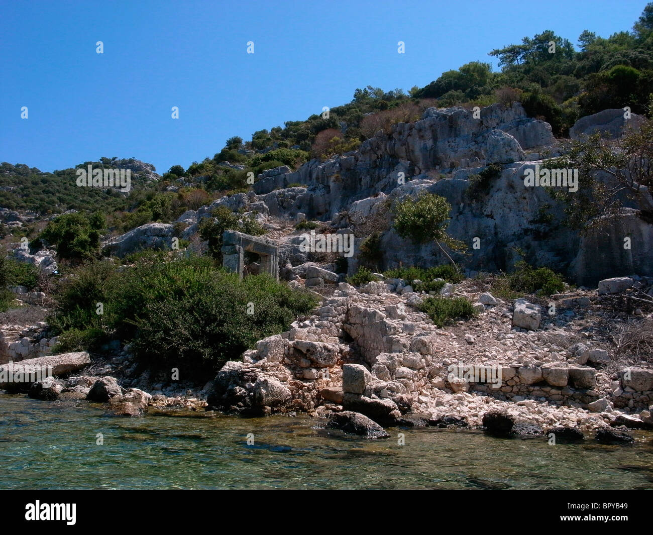 Remains of Batik Sehir (sunken city), Kekova Island, nr Kas, Turkey Stock Photo