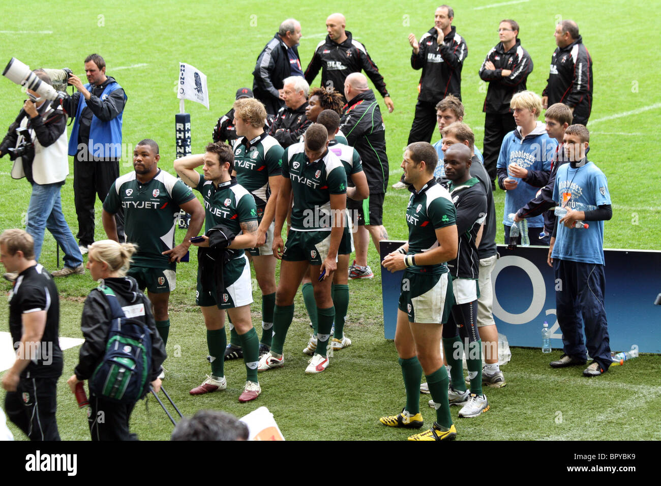 London Irish rugby team at the Middlesex charity sevens, Twickenham Stock Photo