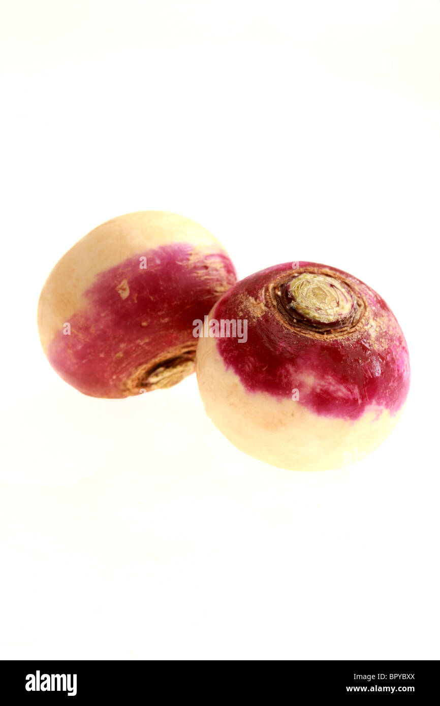 Fresh Healthy Raw Uncooked Turnips Against A White Background With A Clipping Path And No People Stock Photo