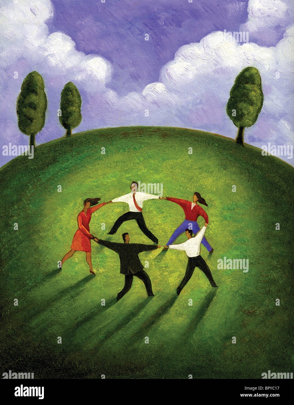 A group of people holding hands and dancing in a circle Stock Photo Alamy