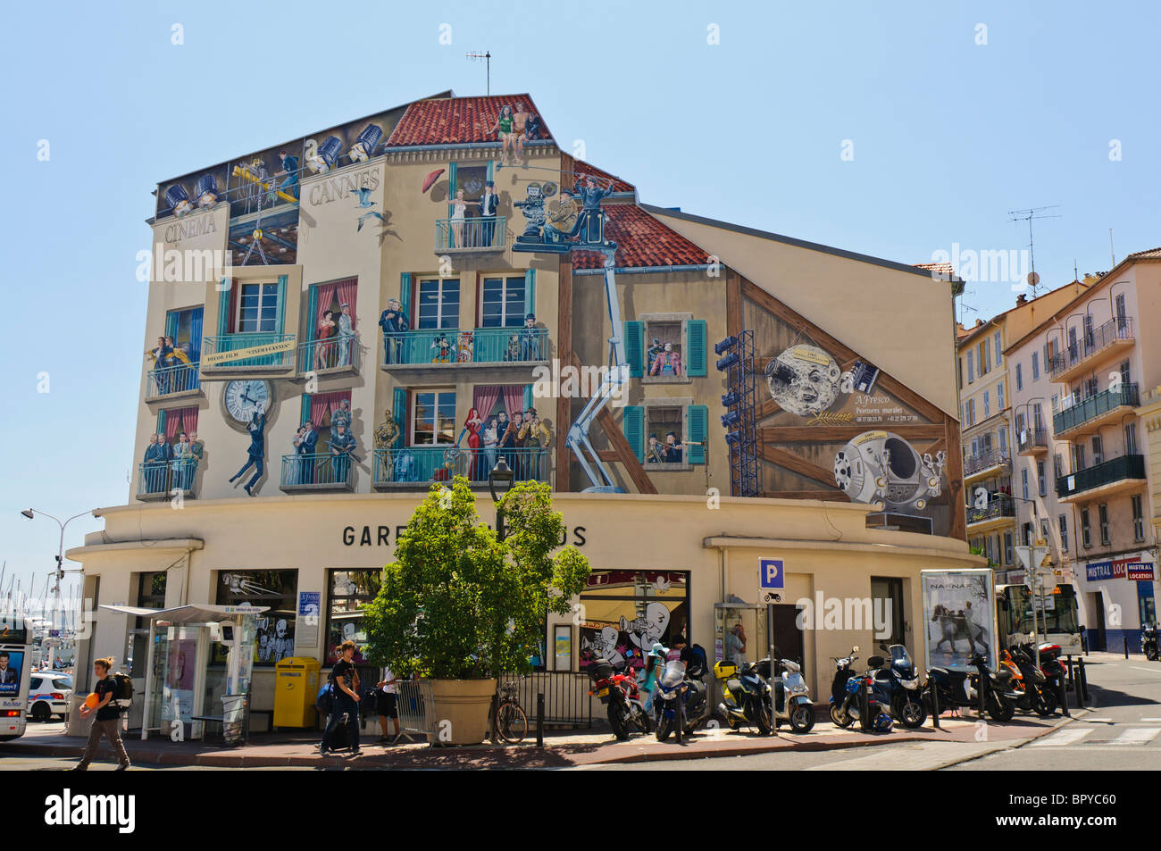 Cinematographic mural on a building in Cannes Stock Photo