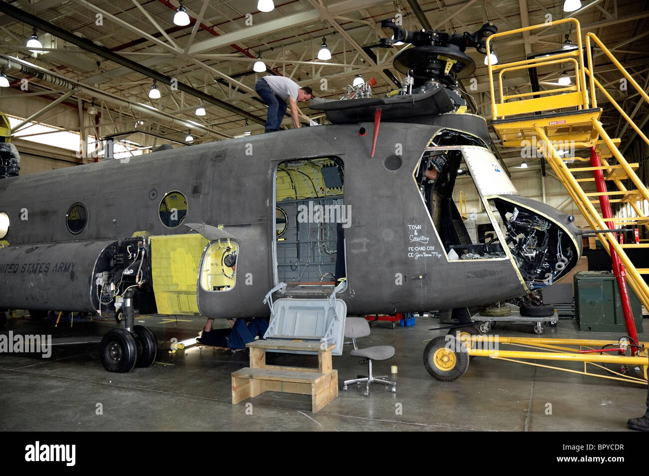 helicopter maintenance hanger at Fort Campbell Tennessee / Kentucky Stock Photo