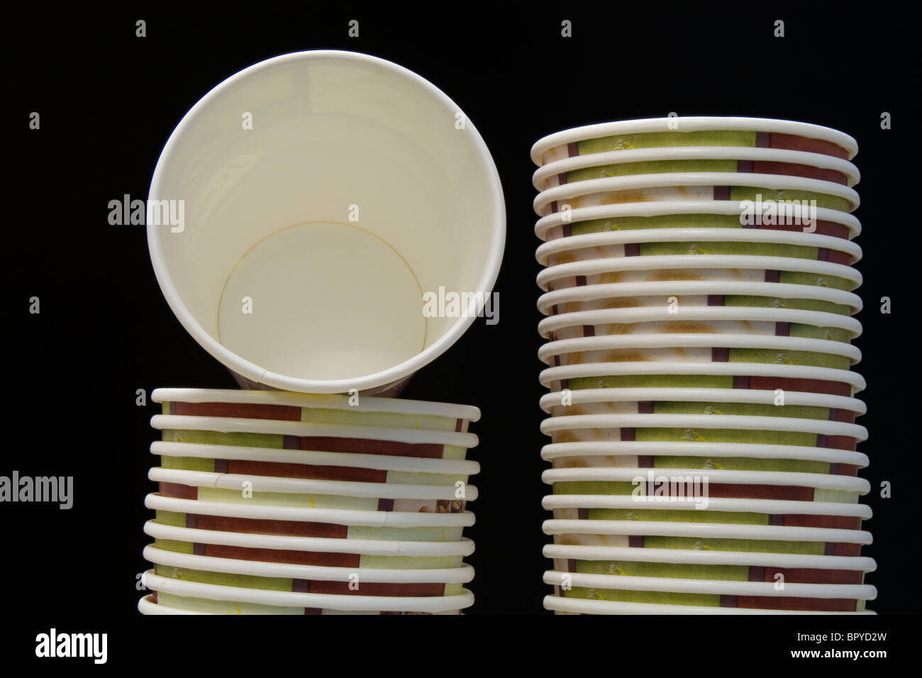 Two stacks of paper coffee cups Stock Photo Alamy
