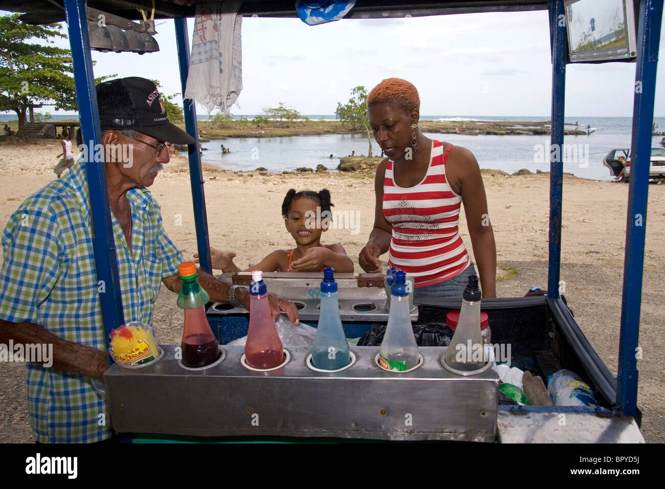 Shaved ice vendor at Puerto Limon, Costa Rica. Stock Photo