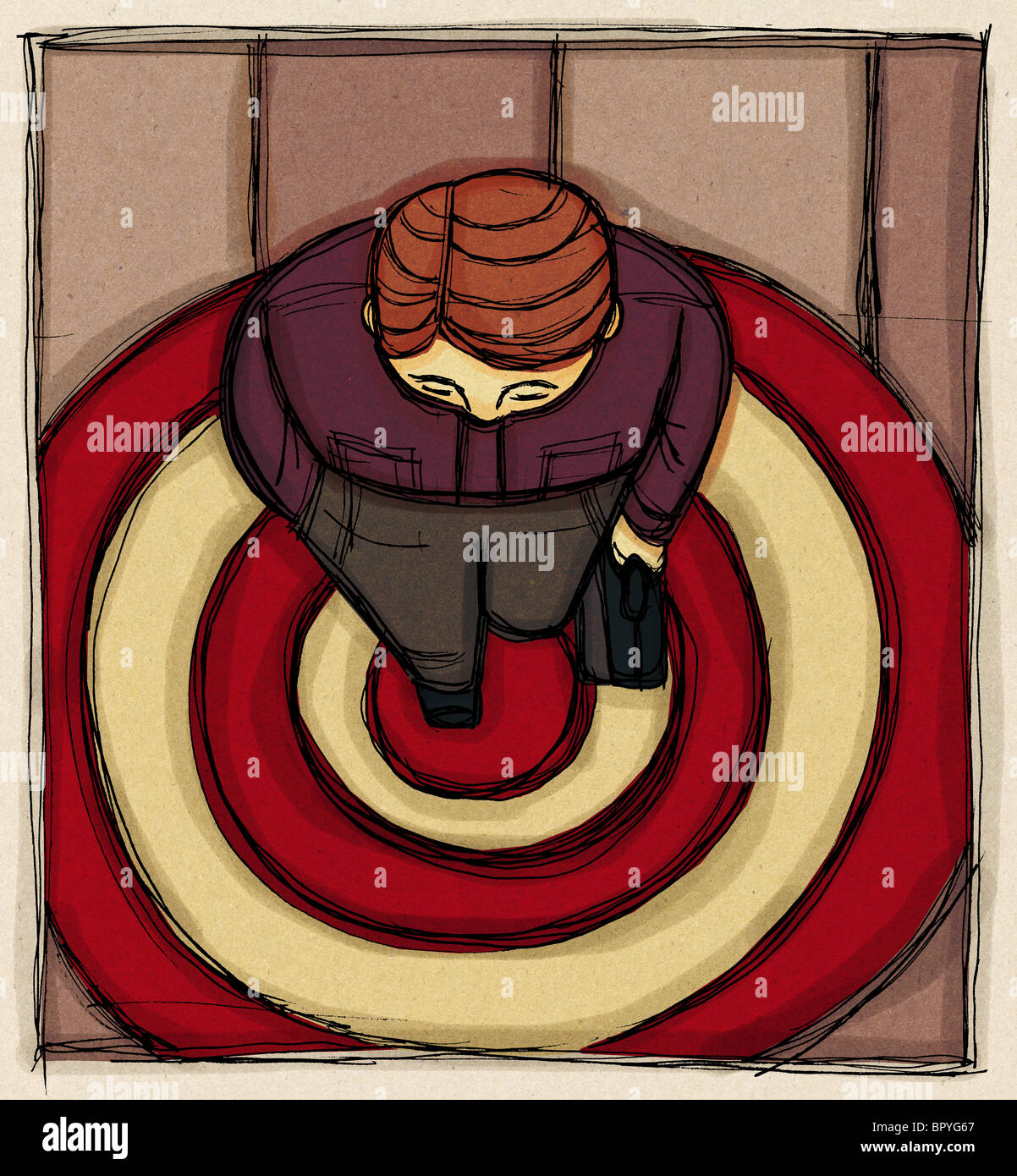 A Birds Eye View Of A Businessman With A Suitcase On A Bulls Eye Stock Photo Alamy