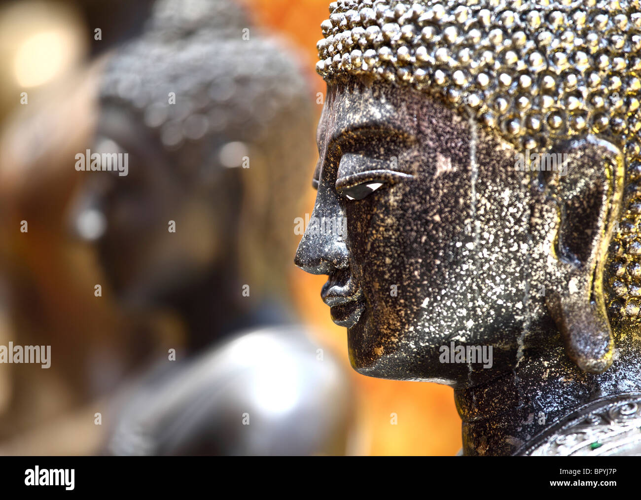 closeup on thai bhudda head, selective focus Stock Photo