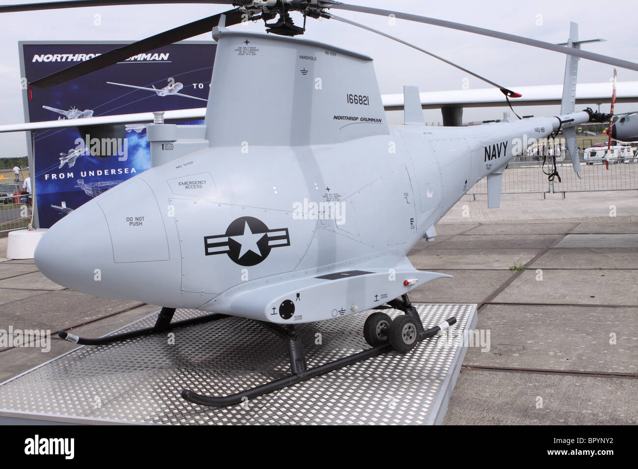 Northrop Grumman MQ-8 Fire Scout unmanned UAV helicopter operated by the US Navy at Farnborough 2010 Stock Photo