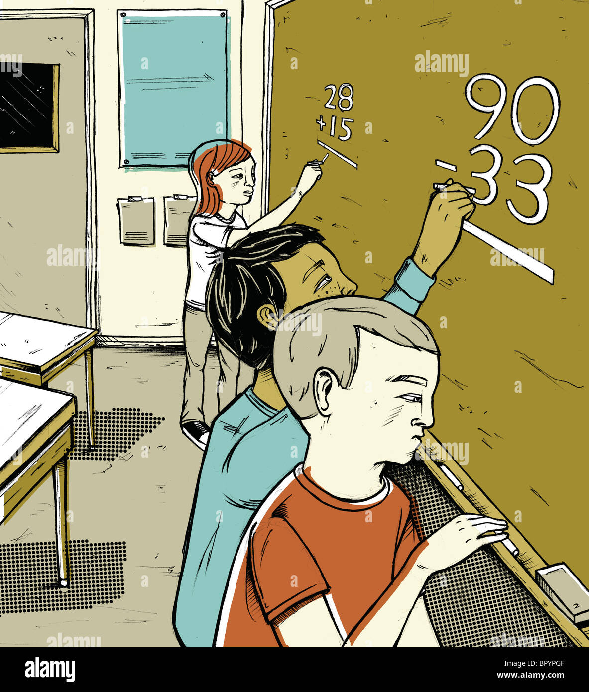 Students solving math problems on the chalkboard Stock Photo - Alamy