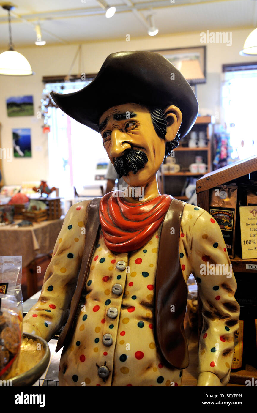 Paniolo (Hawaiian cowboy) shop mannequin. Waimea (also called Kamuela), Big Island, Hawaii Stock Photo