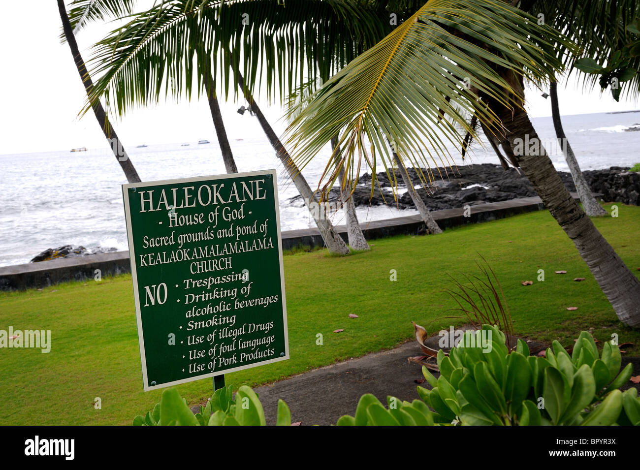 Sacred grounds and pond of the Kealaokamalamalama church, KailuaKona