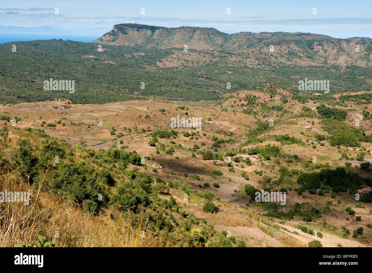 View down the escarpment from Livingstonia, Malawi Stock Photo