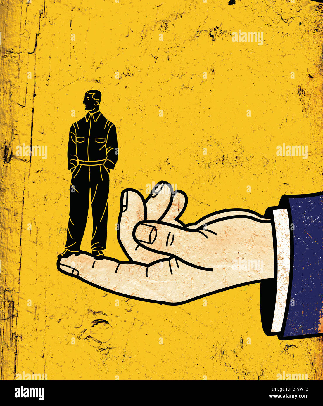 A giant human hand holding a businessman on the tip of his finger Stock ...