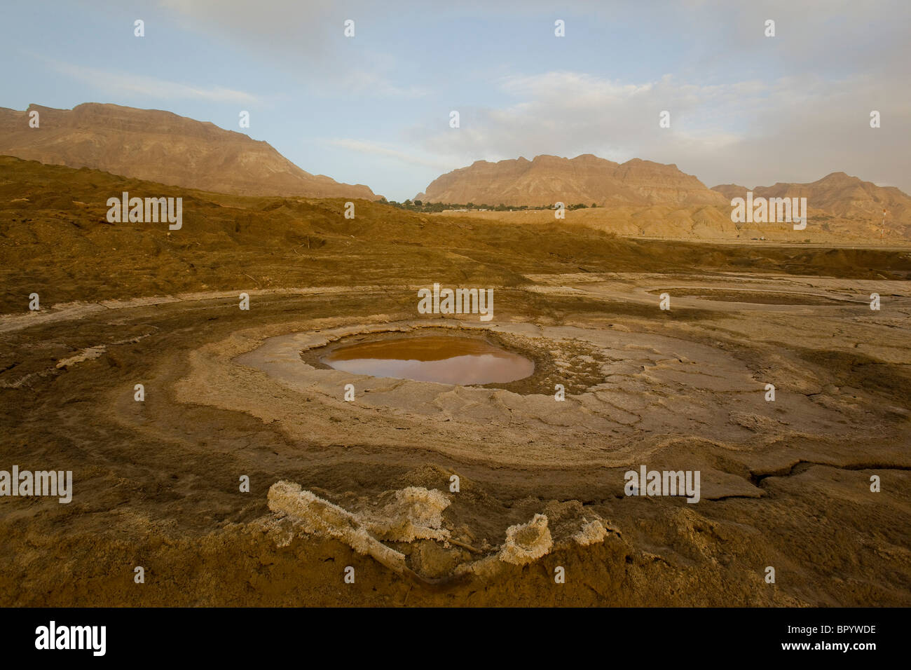 Photograph of the sinkholes of the Dead sea Stock Photo