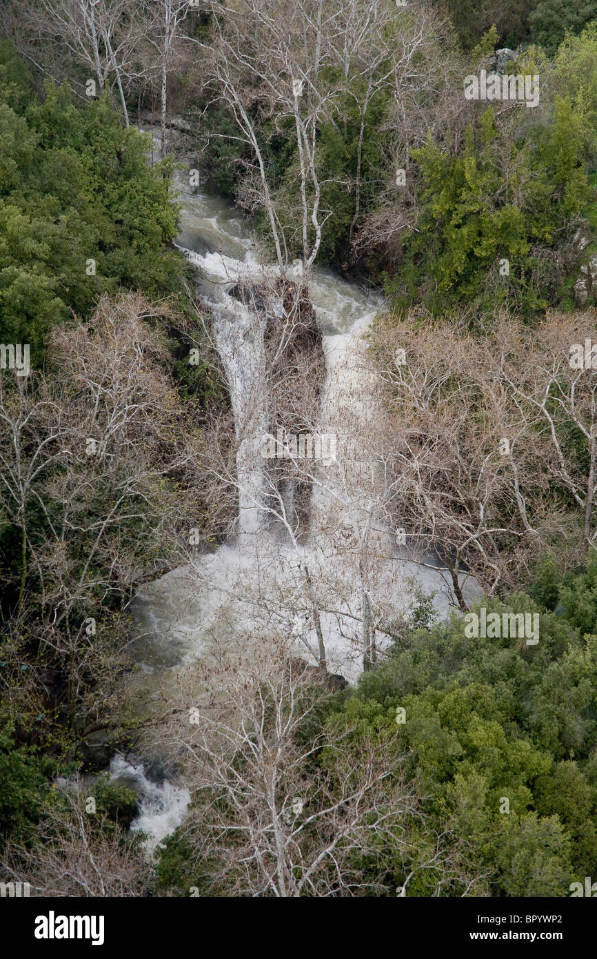 Aerial photograph of the Banias waterfall in the Upper Galilee Stock Photo