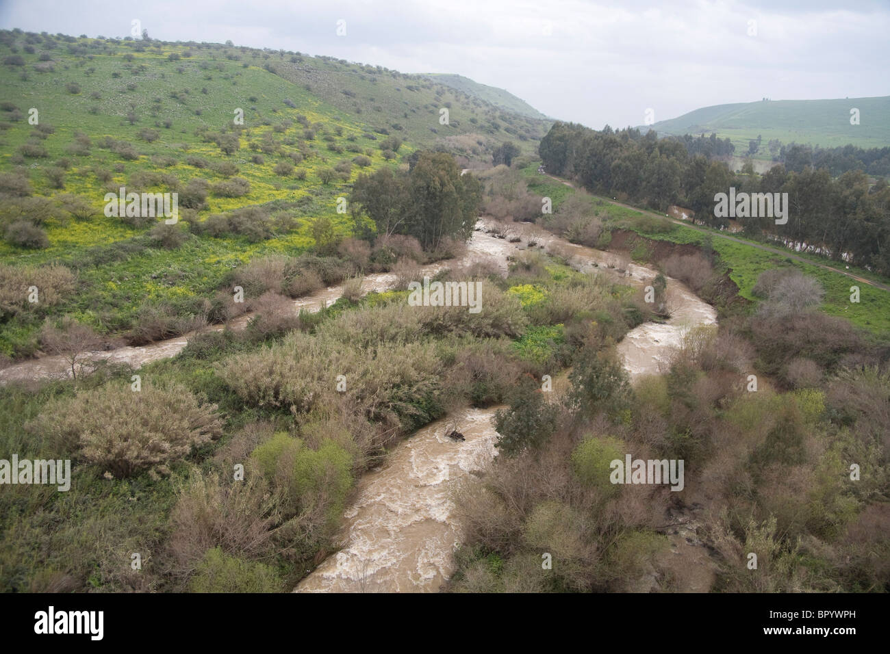 Aerial photograph of the Jordan river in the Upper Galilee Stock Photo
