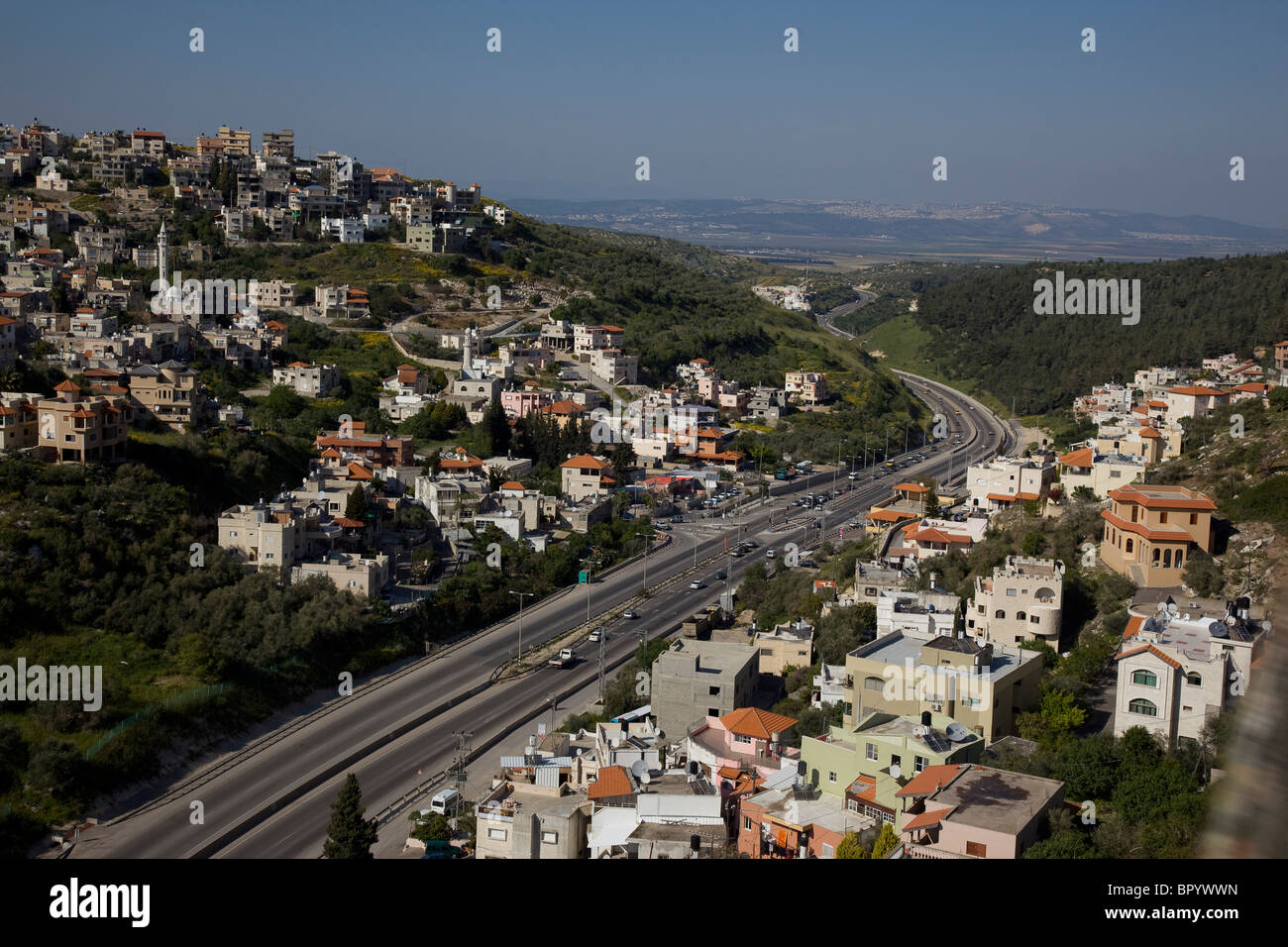 Aerial photograph of the arab village of Umm El Fahim on the Carmel ridge Stock Photo