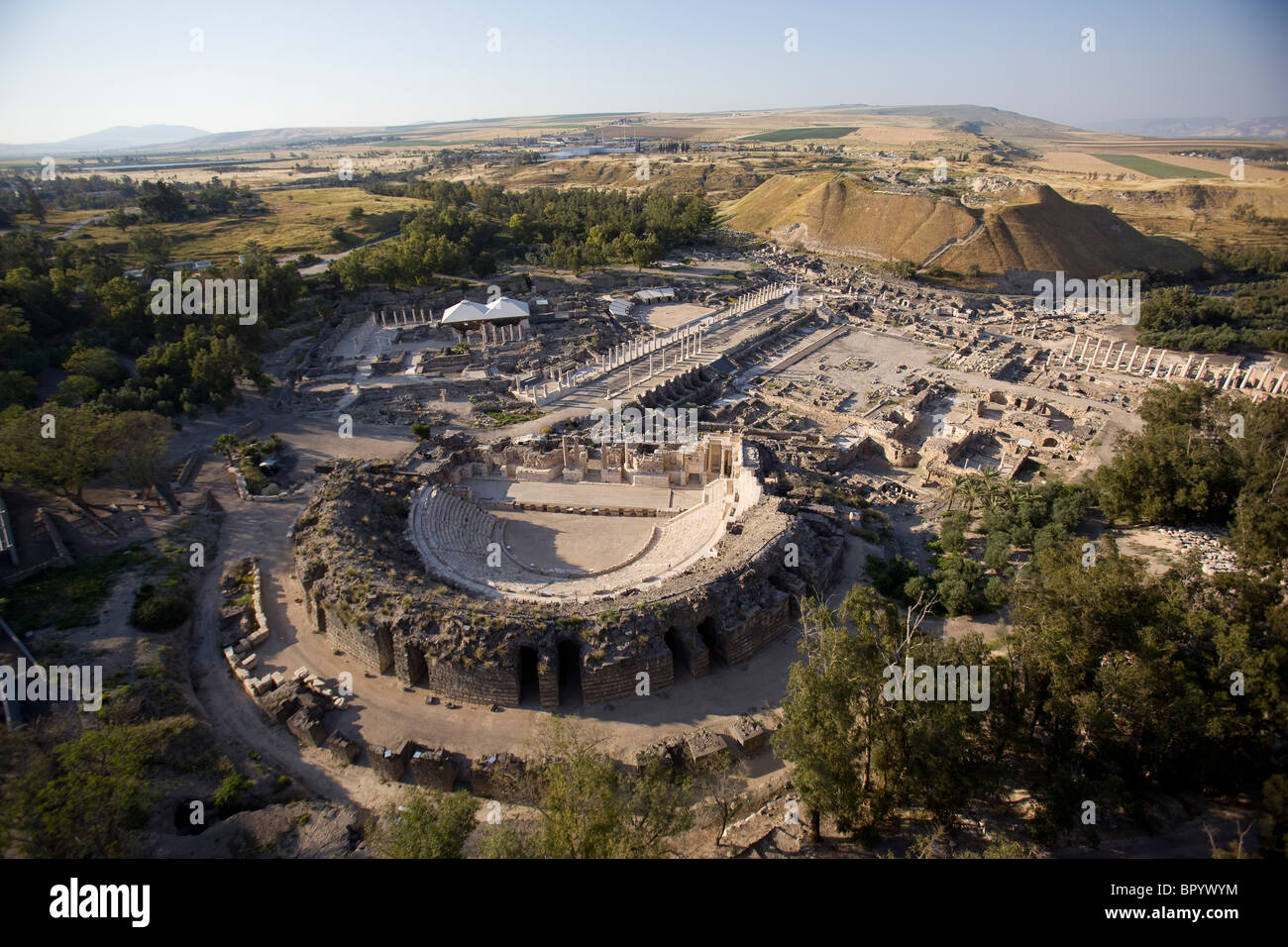 Aerial photograph of the ruins of the ancient city of Beit Shean Stock Photo