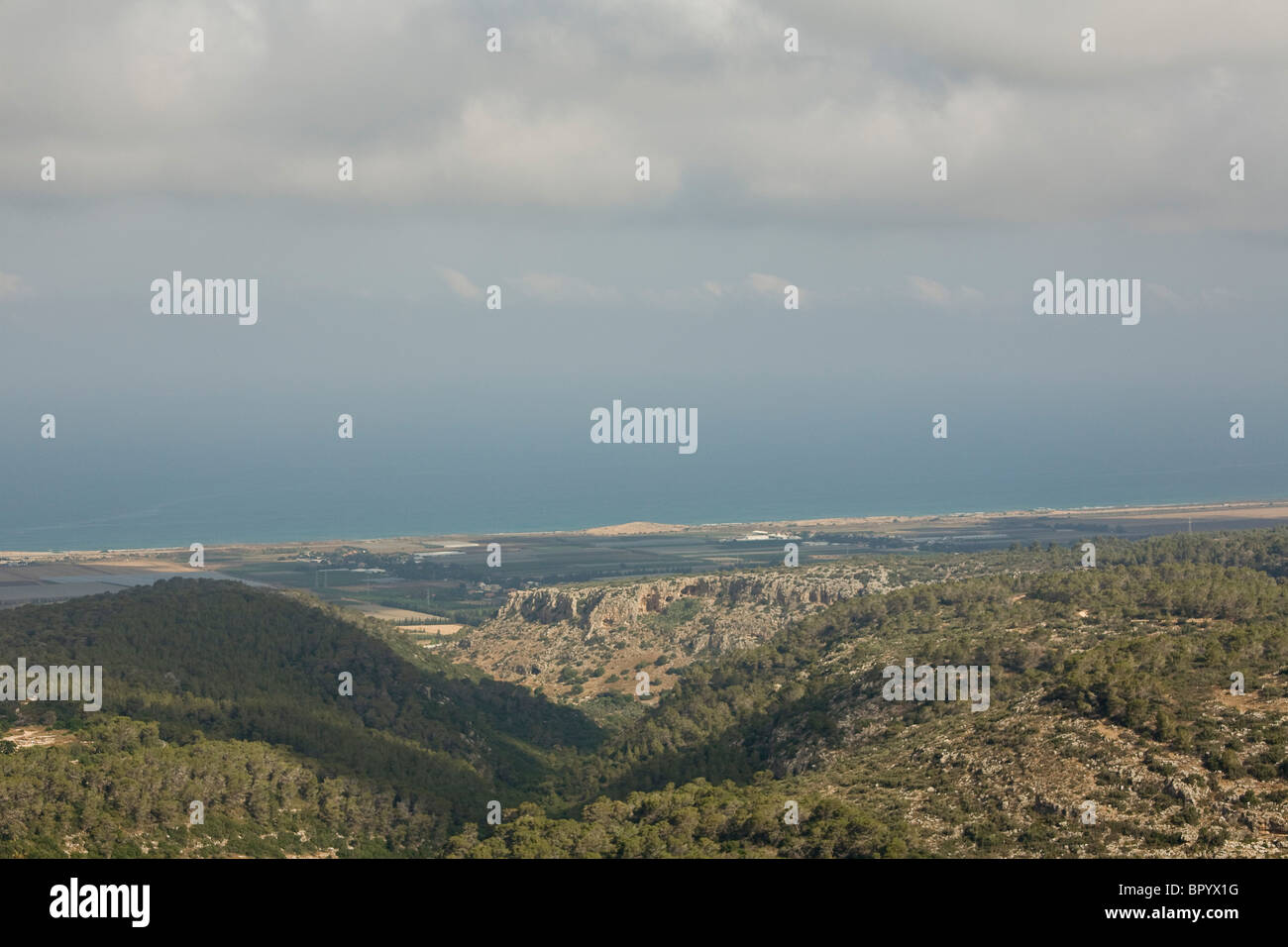 Aerial view of the Carmel ridge and the coastal plain Stock Photo