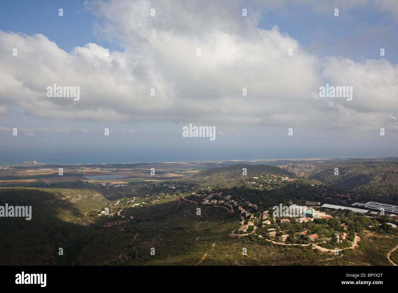 Aerial photograph of the village of Nir Ezyon on the Carmel ridge Stock Photo