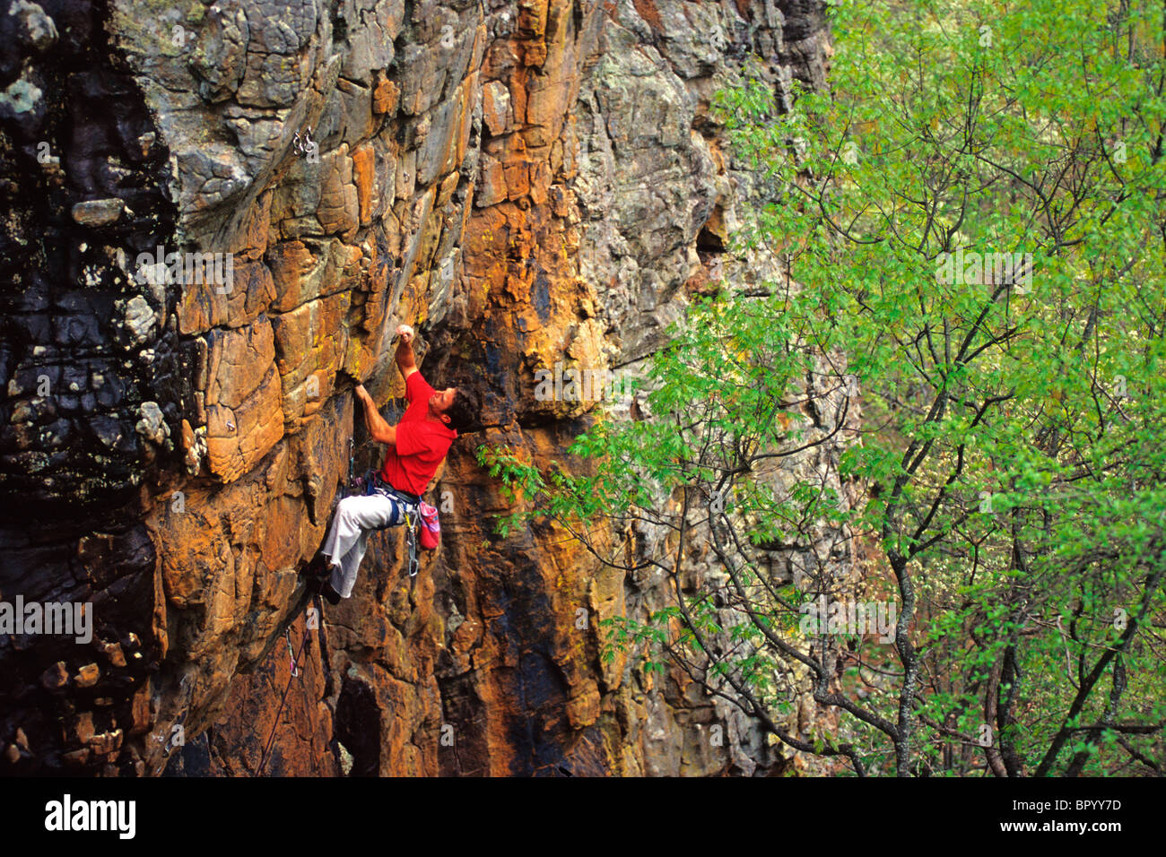 Rock climbing at Horseshoe Canyon Ranch in Arkansas Stock Photo