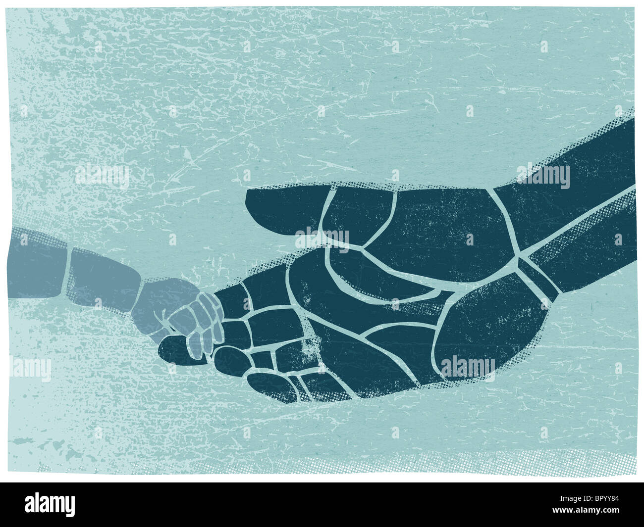 Illustration of an adult hand holding a baby hand Stock Photo - Alamy