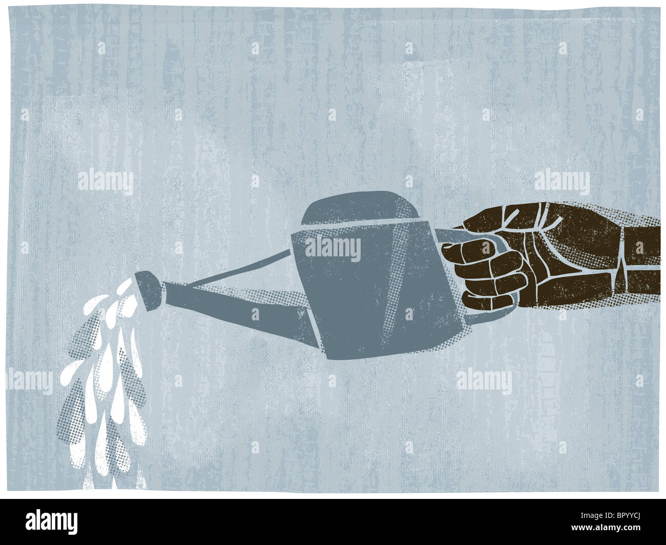 Illustration of a hand using a watering can Stock Photo