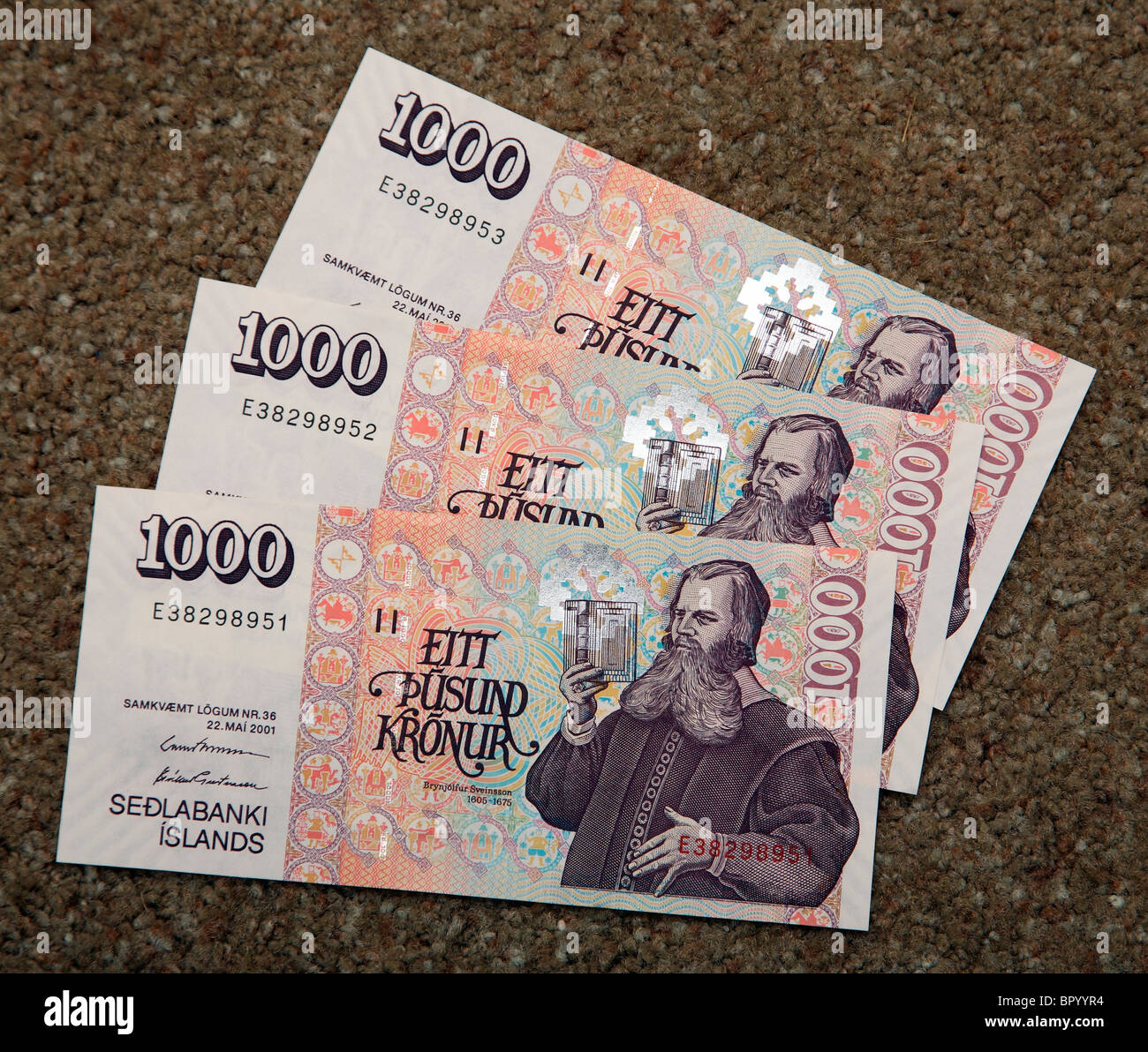Icelandic Krona (1000 Krona notes Stock Photo Alamy