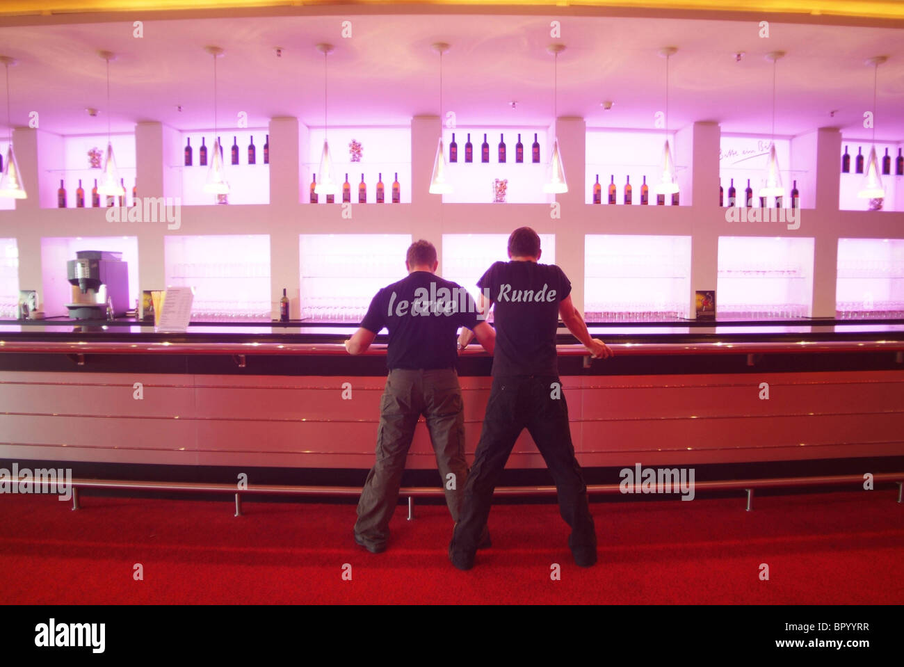 Two men with the words 'last round' written on their t-shirts, Germany Stock Photo