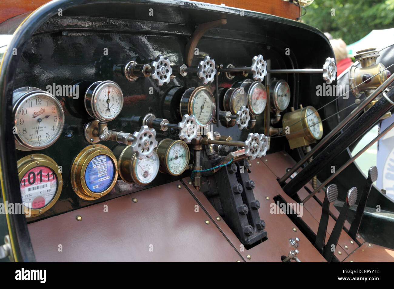 Dials On The Dashboard Of A Stanley Steamer Car