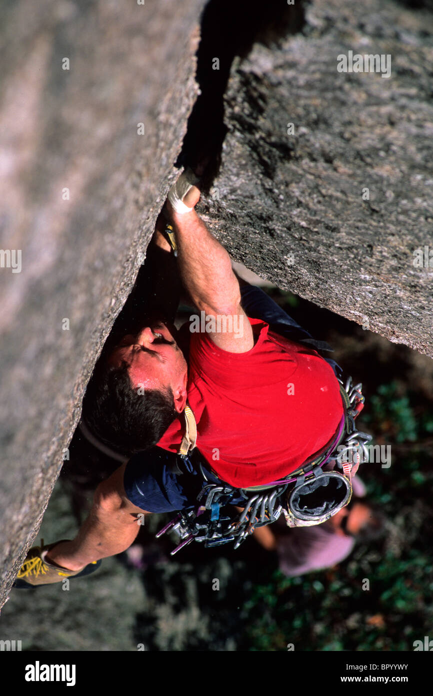 Male Climber on crack climb on Old Rag in the Shenandoah National Park, VA Stock Photo