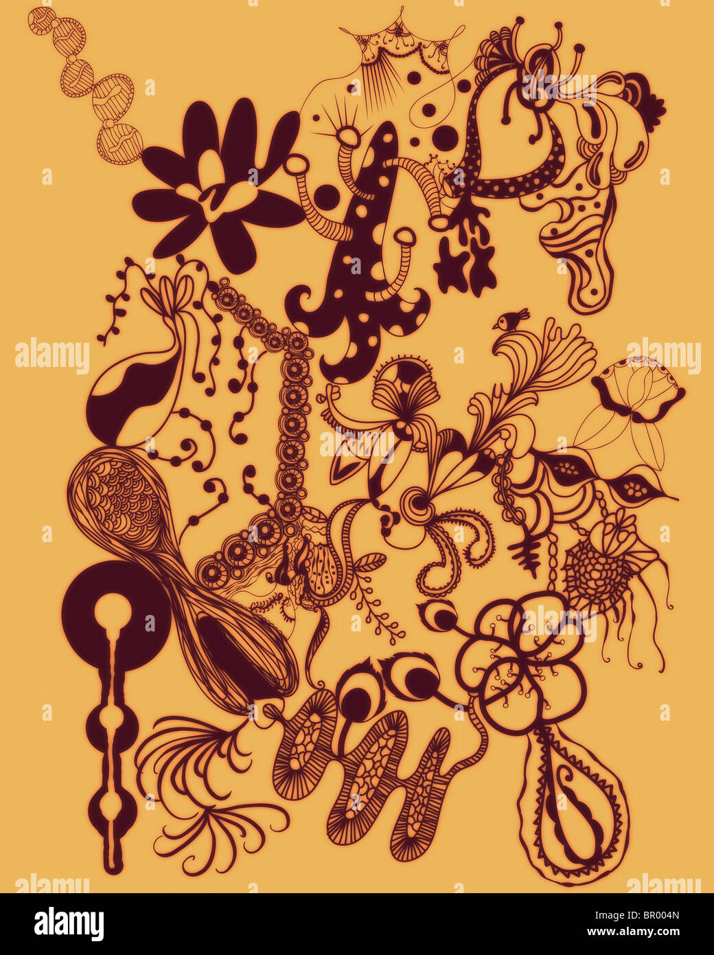 Orange abstract and floral shapes Stock Photo