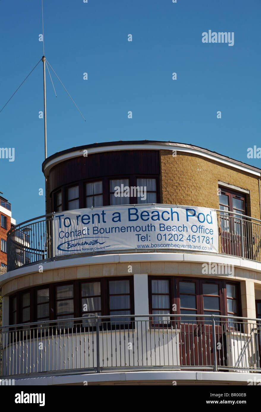 Beach pods for rent at Boscombe Overstrand, Bournemouth Stock Photo