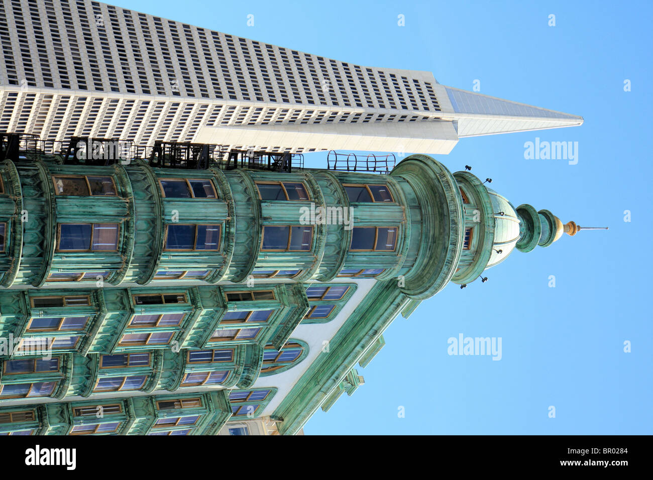 Transamerica pyramid and Columbus tower, San Francisco, California, United States of America Stock Photo