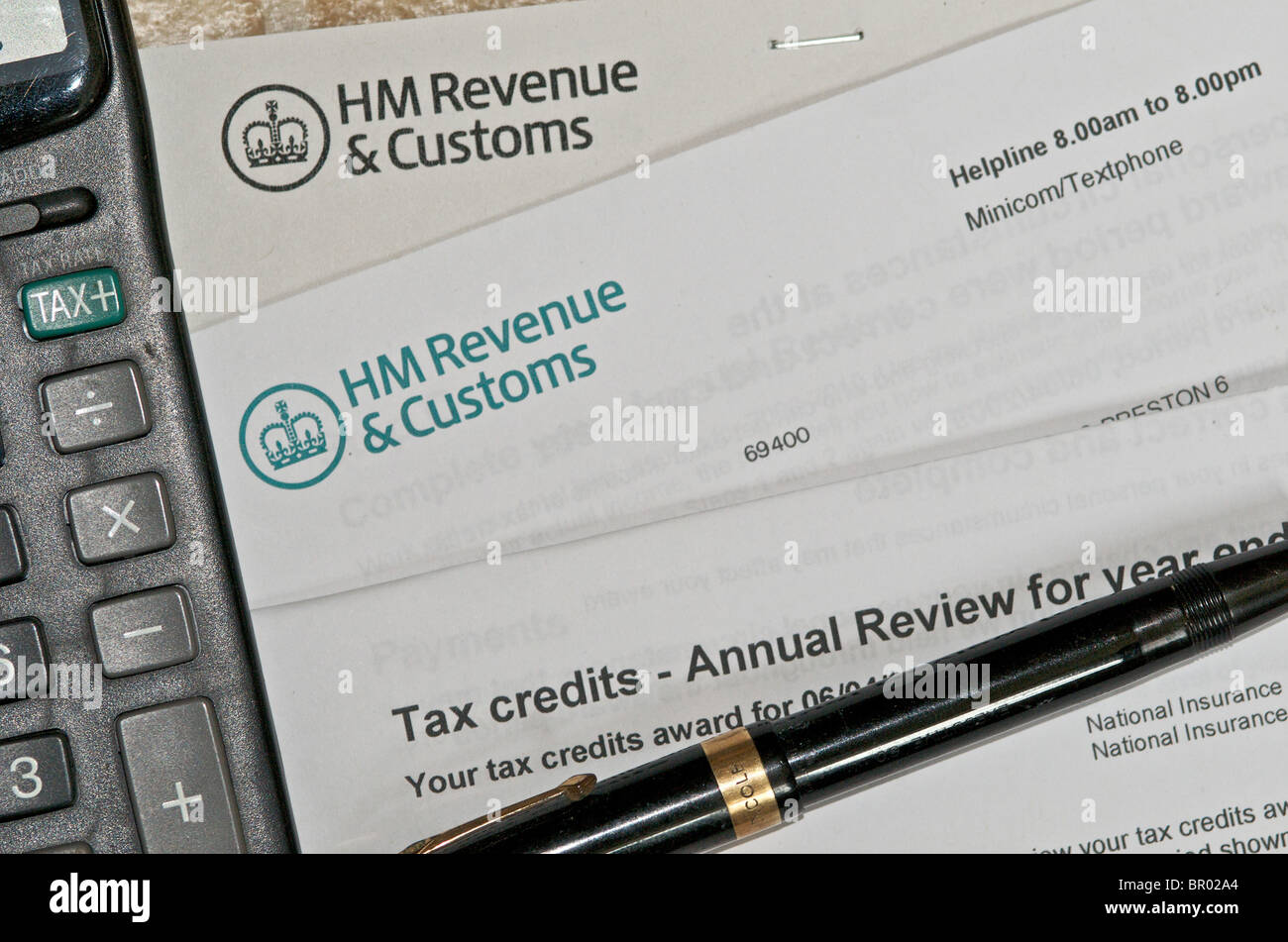 Her Majesty's Revenue and Customs (HMRC) papers, letters, documents Stock Photo