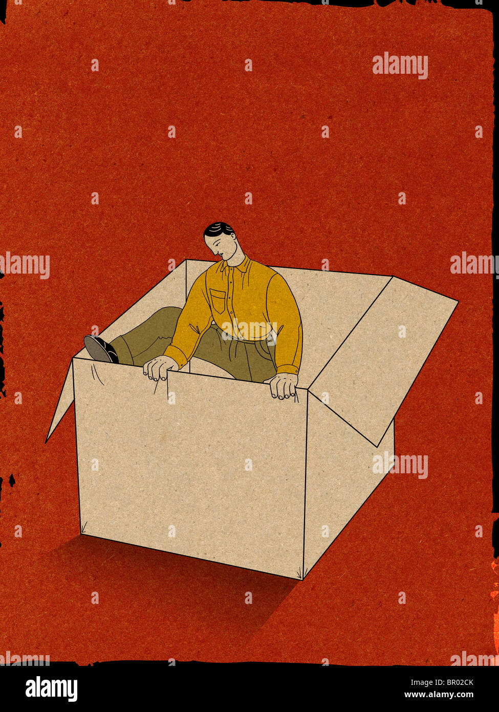 Illustration of a businessman climbing out of a box Stock Photo