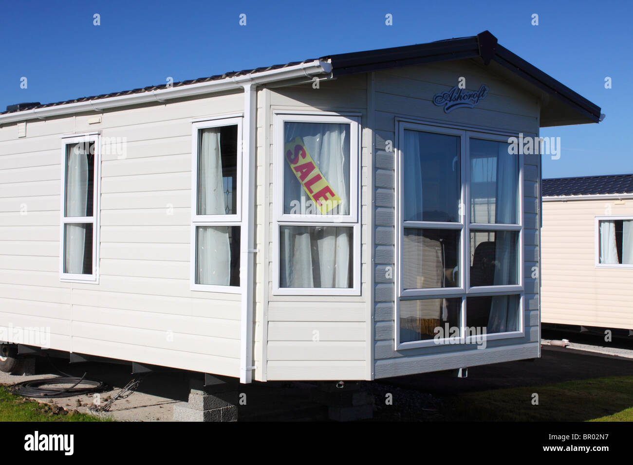 mobile home for sale at a caravan park in County Donegal, Ireland Stock Photo