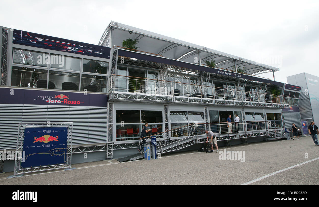 Inside the F1 Paddock Hockenheim 2010, Formula One World Championship, Red Bull Energy Station Stock Photo