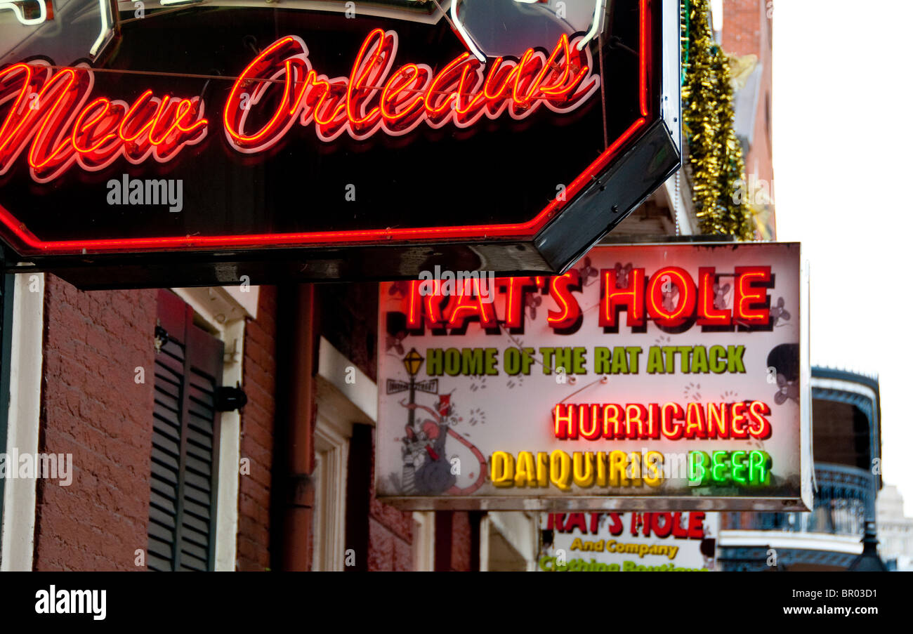 Neon signs in French Quarter of New Orleans, Louisiana, USA Stock Photo