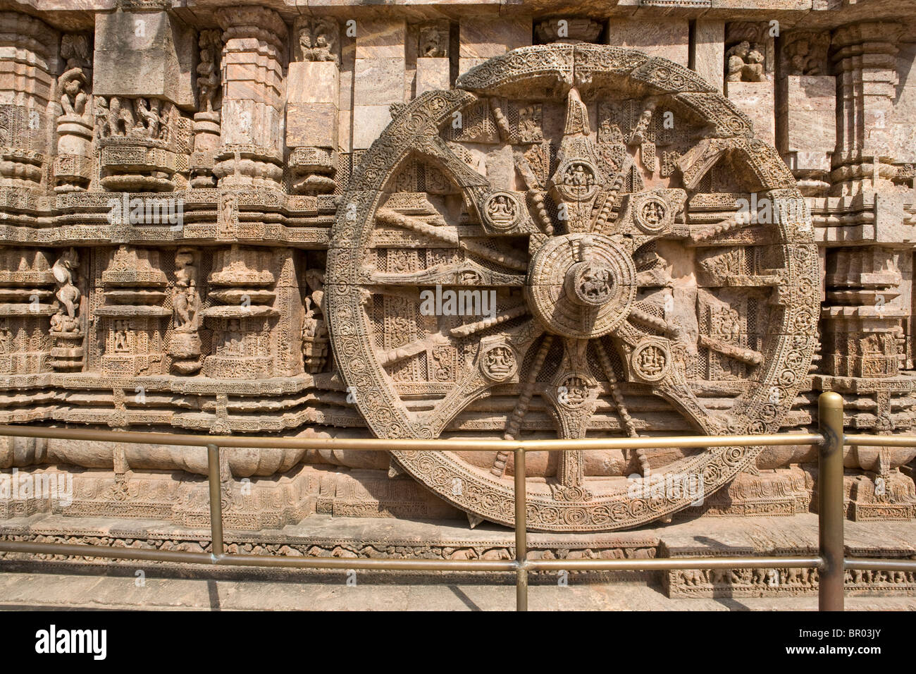 Wheel at Sun Temple in Konark, Orissa, India. Stock Photo
