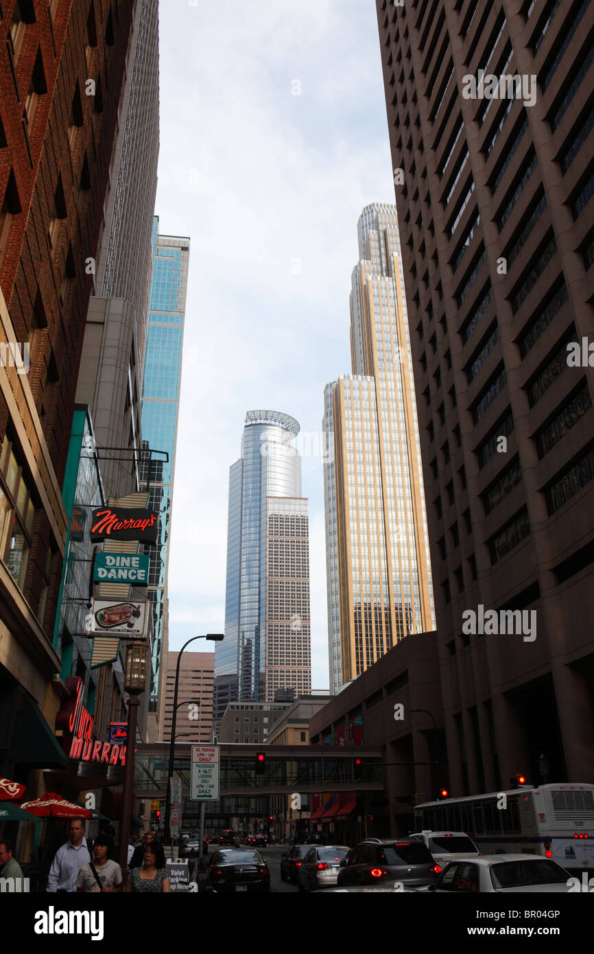 Downtown Minneapolis, Minnesota city view on 6th Street South. Stock Photo