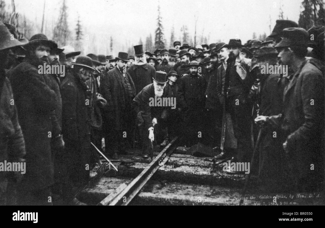 LAST LINK IN THE CANADIAN PACIFIC RAILWAY 1885. See Description below. Stock Photo
