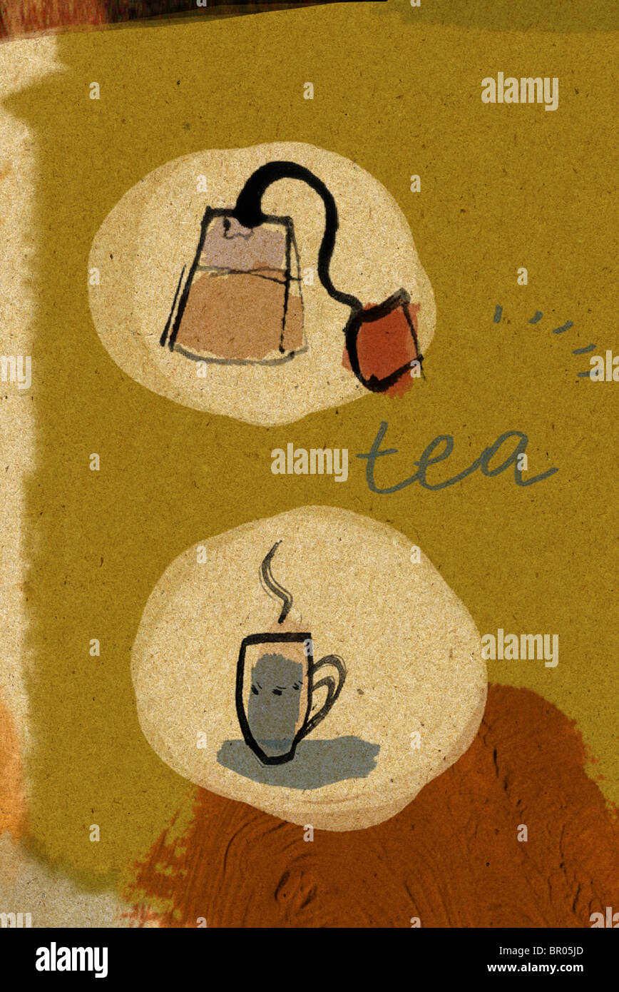 Tea bag, cup and saucer Stock Photo Alamy