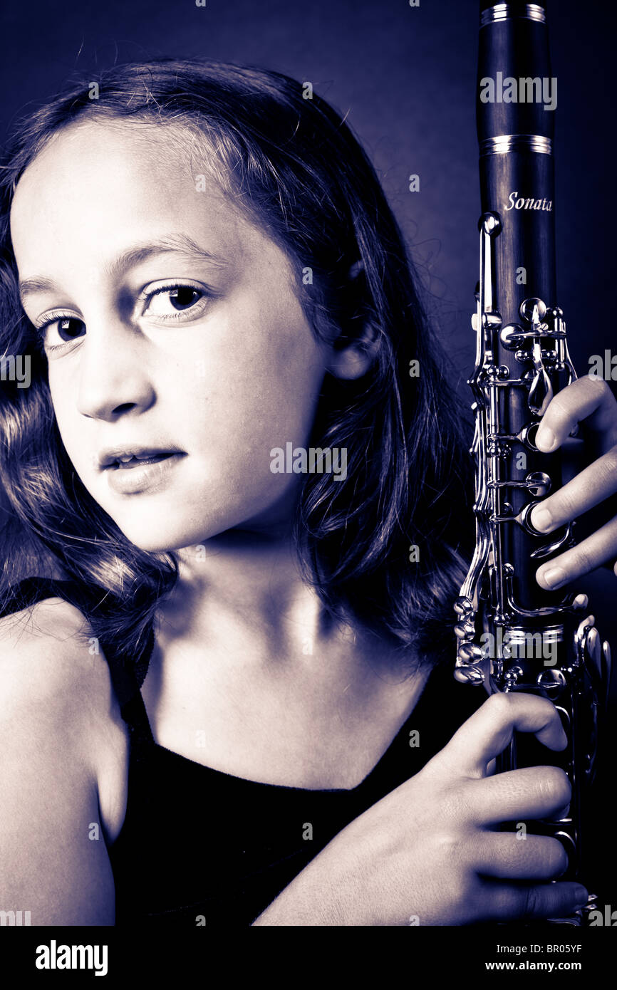 Young girl with her Clarinet Stock Photo