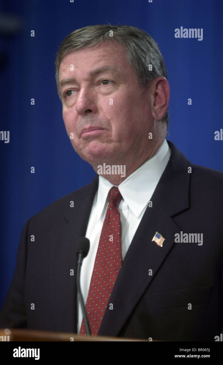 Attorney General John Ashcroft speaks at a news conference at the