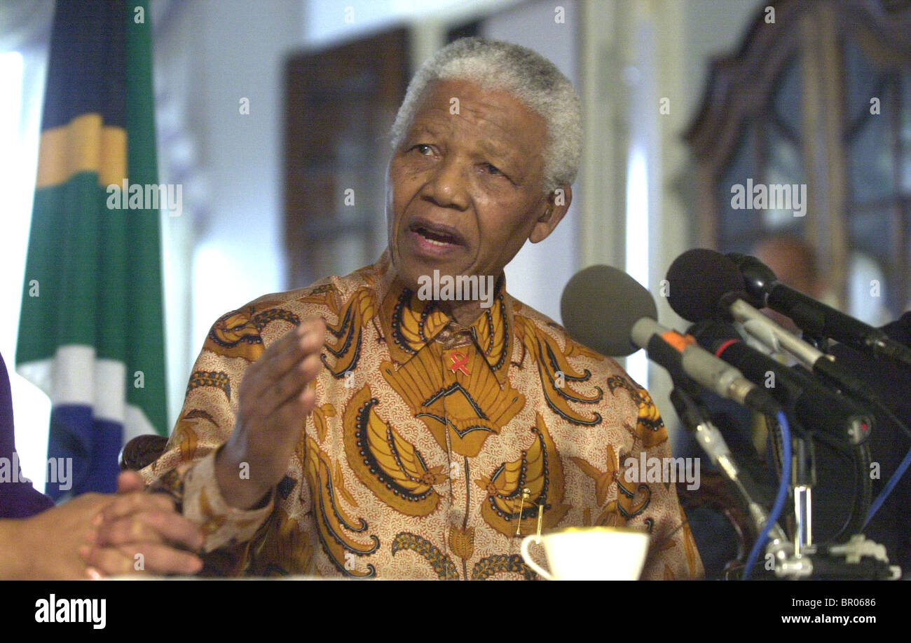 Nelson Mandela speaks during a new conference. Stock Photo